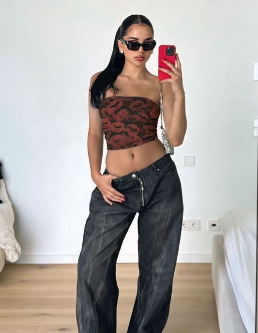 Hot Red Lip Tube Top